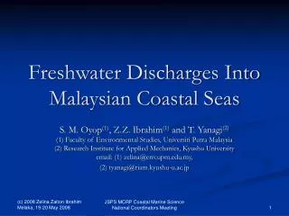 Freshwater Discharges Into Malaysian Coastal Seas