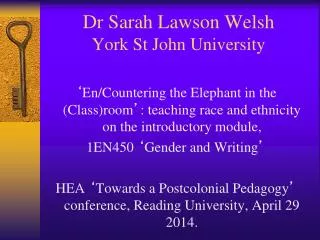 Dr Sarah Lawson Welsh York St John University