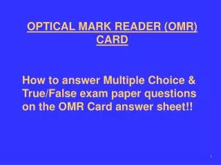 OPTICAL MARK READER (OMR) CARD