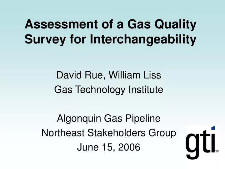assessment of a gas quality survey for interchangeability