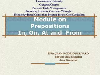 Module on Prepositions In, On, At and From