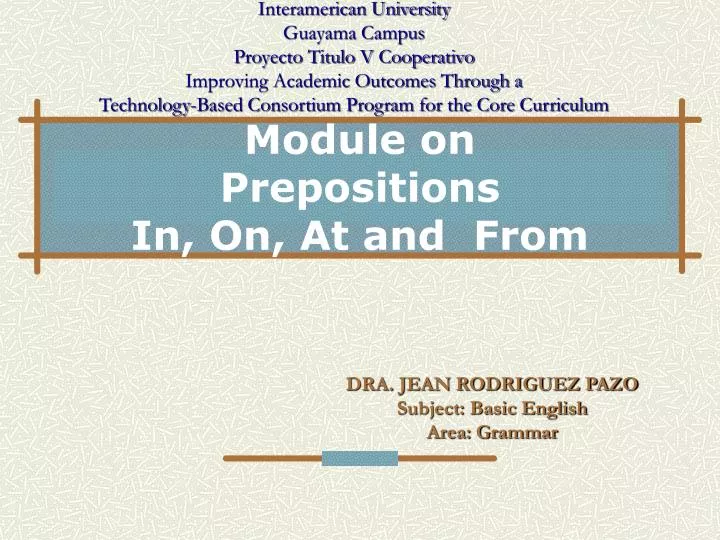 module on prepositions in on at and from