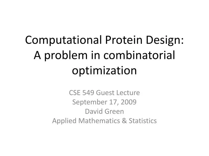 computational protein design a problem in combinatorial optimization