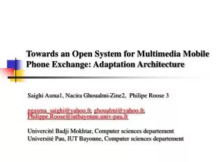 Towards an Open System for Multimedia Mobile Phone Exchange: Adaptation Architecture