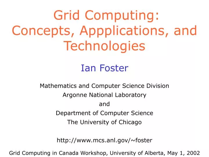 grid computing concepts appplications and technologies