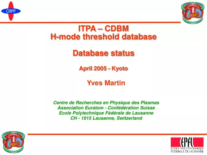 itpa cdbm h mode threshold database database status april 200 5 kyoto