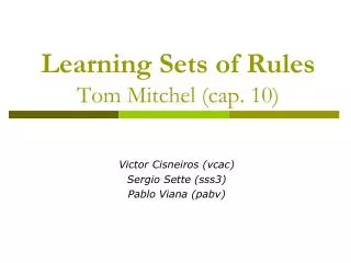 learning sets of rules tom mitchel cap 10