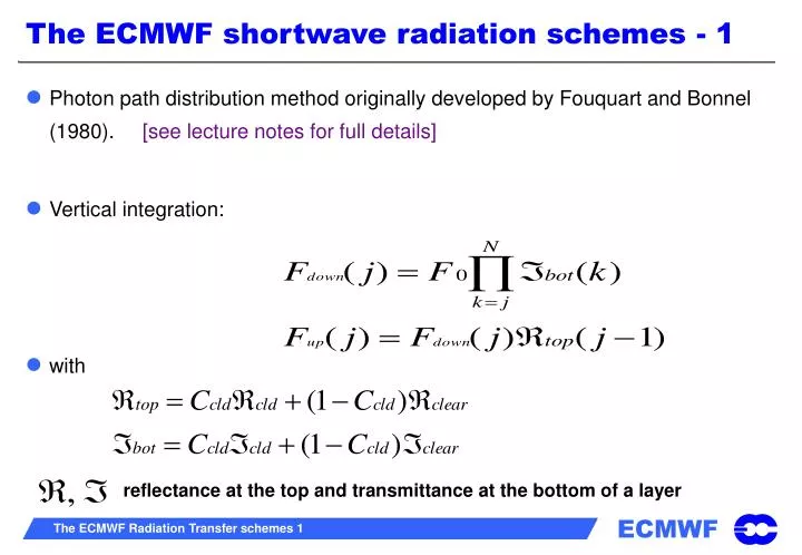 the ecmwf shortwave radiation schemes 1