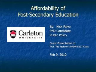 Affordability of Post-Secondary Education