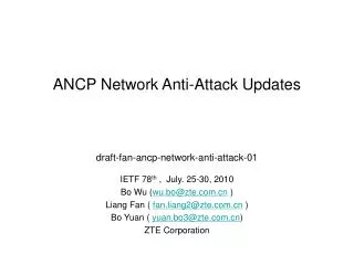 ANCP Network Anti-Attack Updates