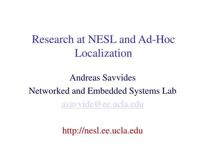 research at nesl and ad hoc localization
