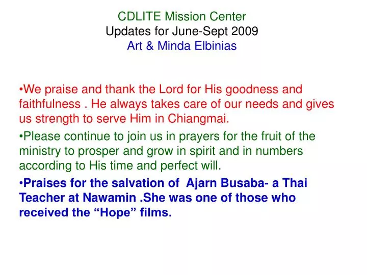 cdlite mission center updates for june sept 2009 art minda elbinias