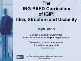The ING-PAED-Curriculum of IGIP: Idea, Structure and Usability