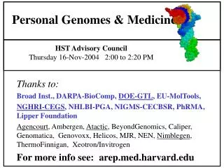 Personal Genomes &amp; Medicine