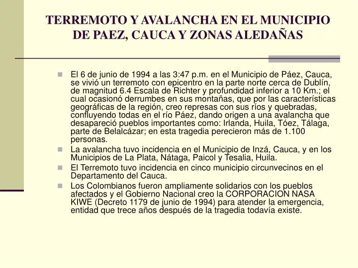 terremoto y avalancha en el municipio de paez cauca y zonas aleda as