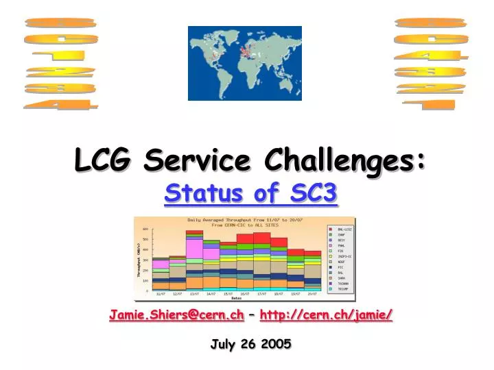 lcg service challenges status of sc3 jamie shiers@cern ch http cern ch jamie july 26 2005