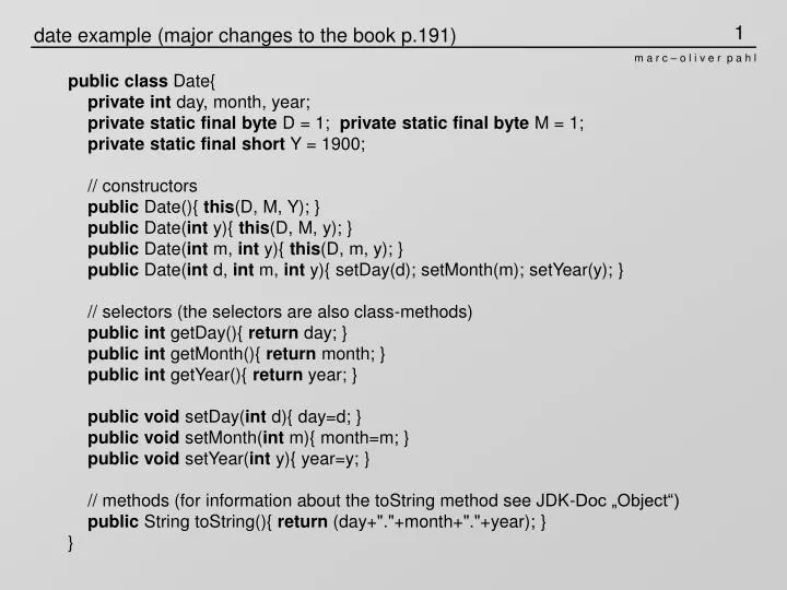 date example major changes to the book p 191