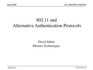 802.11 and Alternative Authentication Protocols