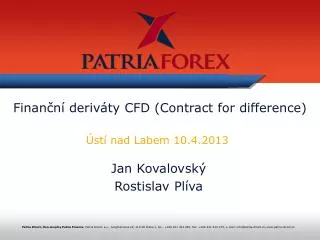 Finanční deriváty CFD (Contract for difference)