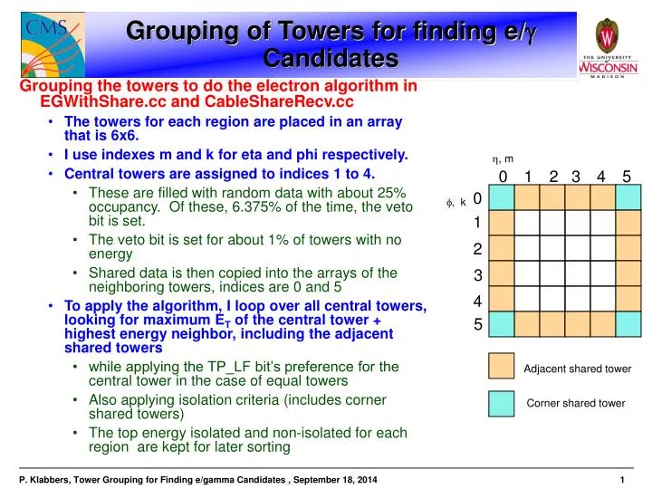grouping of towers for finding e candidates