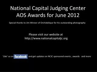 National Capital Judging Center AOS Awards for June 2012