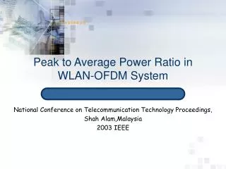 Peak to Average Power Ratio in WLAN-OFDM System