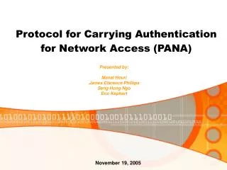 Protocol for Carrying Authentication for Network Access (PANA)