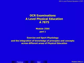 OCR Examinations A Level Physical Education A 7875 Module 2566 part 1