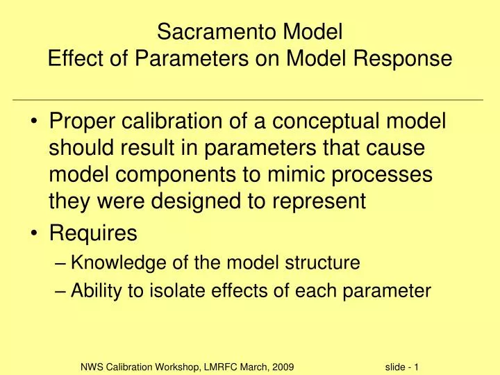 sacramento model effect of parameters on model response