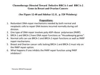 Chemotherapy Directed Toward Defective BRCA-1 and BRCA-2 Genes in Breast and Ovarian Cancers