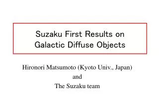 Suzaku First Results on Galactic Diffuse Objects