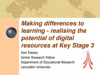 Making differences to learning - realising the potential of digital resources at Key Stage 3