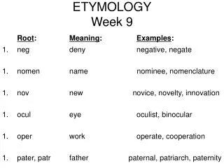 ETYMOLOGY Week 9