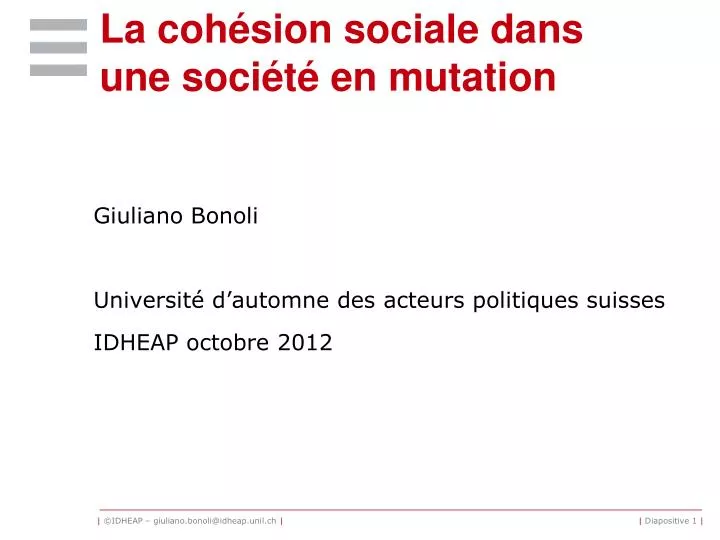 la coh sion sociale dans une soci t en mutation