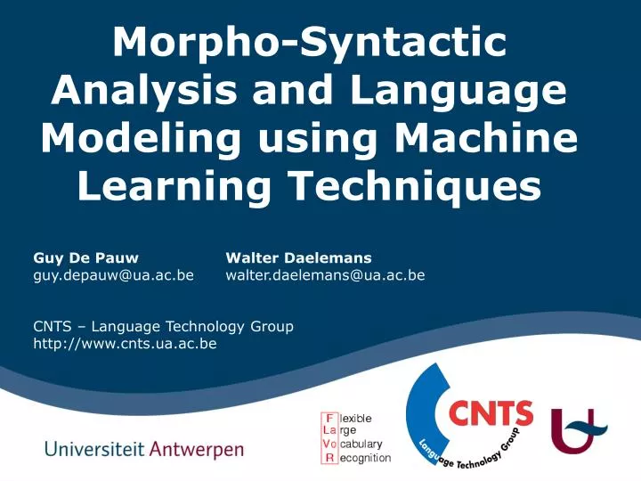 morpho syntactic analysis and language modeling using machine learning techniques