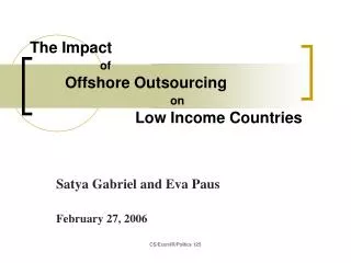 The Impact of Offshore Outsourcing on Low Income Countries