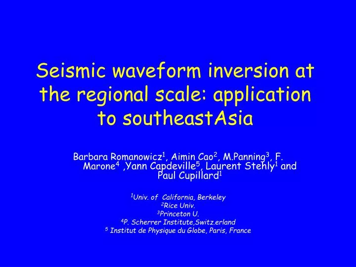 seismic waveform inversion at the regional scale application to southeastasia