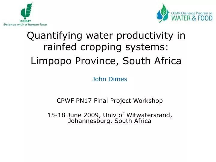 quantifying water productivity in rainfed cropping systems limpopo province south africa