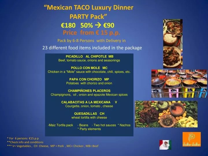 mexican taco luxury dinner party pack 180 50 90