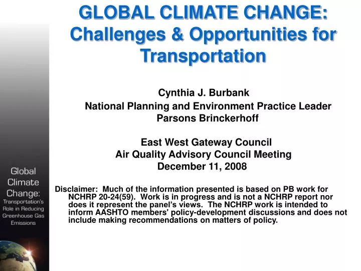 global climate change challenges opportunities for transportation