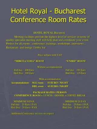Hotel Royal - Bucharest Conference Room Rates