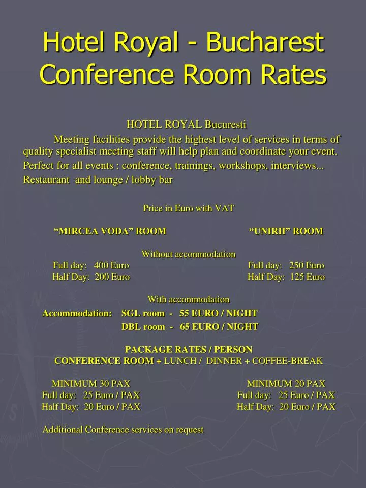 hotel royal bucharest conference room rates
