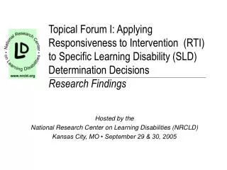 Hosted by the National Research Center on Learning Disabilities (NRCLD)