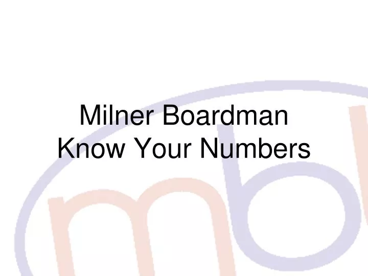 milner boardman know your numbers