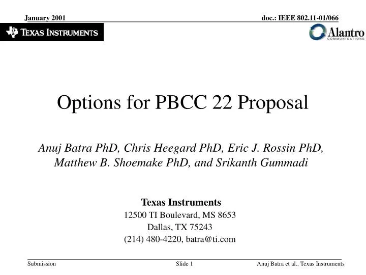 options for pbcc 22 proposal