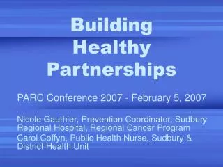 Building Healthy Partnerships