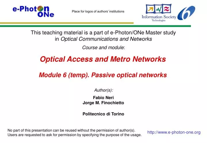 optical access and metro networks module 6 temp passive optical networks
