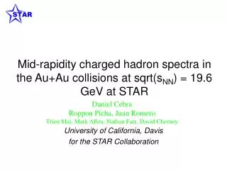 Mid-rapidity charged hadron spectra in the Au+Au collisions at sqrt(s NN ) = 19.6 GeV at STAR