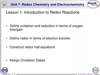 Lesson 1- Introduction to Redox Reactions
