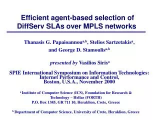 Efficient agent-based selection of DiffServ SLAs over MPLS networks